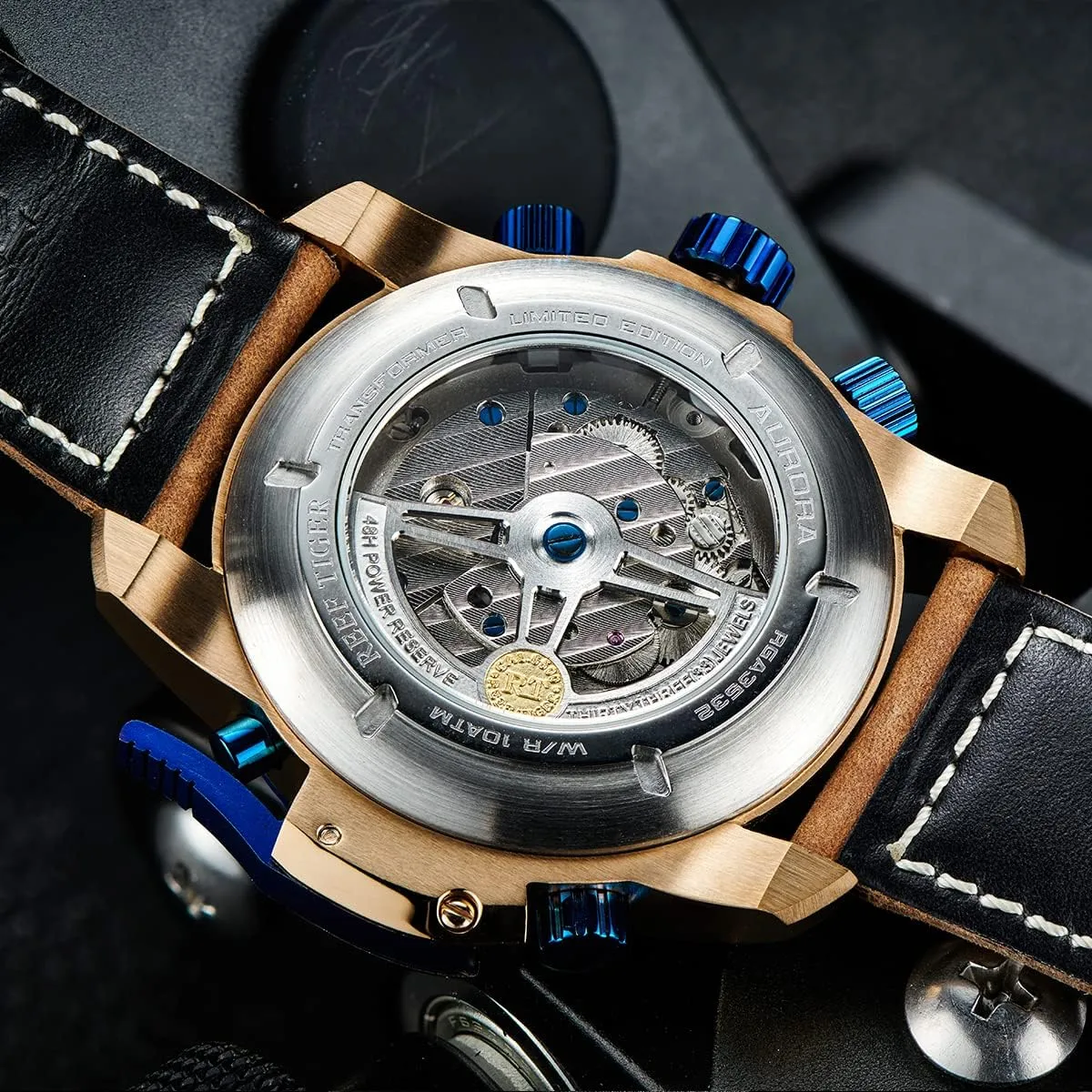 Leather Mechanical Watches RGA3532SP REEF TIGER High-end Luminous Sport Automatic Watch Spider tumble Dial with Year Month Perpetual Calendar 