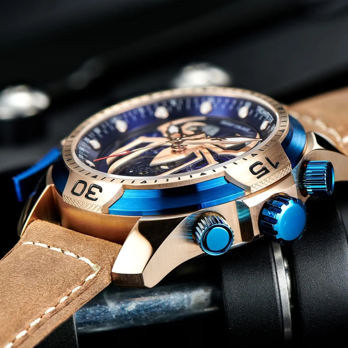 Leather Mechanical Watches RGA3532SP REEF TIGER High-end Luminous Sport Automatic Watch Spider tumble Dial with Year Month Perpetual Calendar 