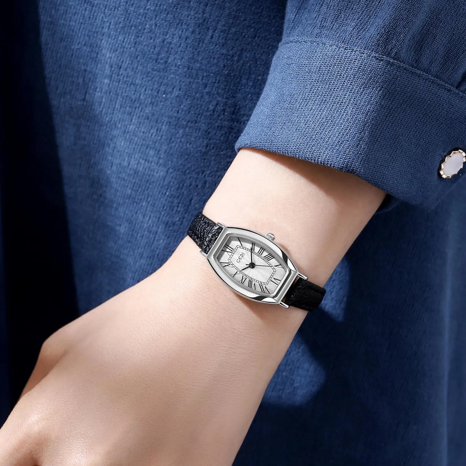Leather pleasant Strap Gosasa Vintage Women's Quartz Watch Roman Numerals Dial Dainty Tonneau-Shaped Case Waterproof Analog Ladies Dress Casual Wristwatch with 
