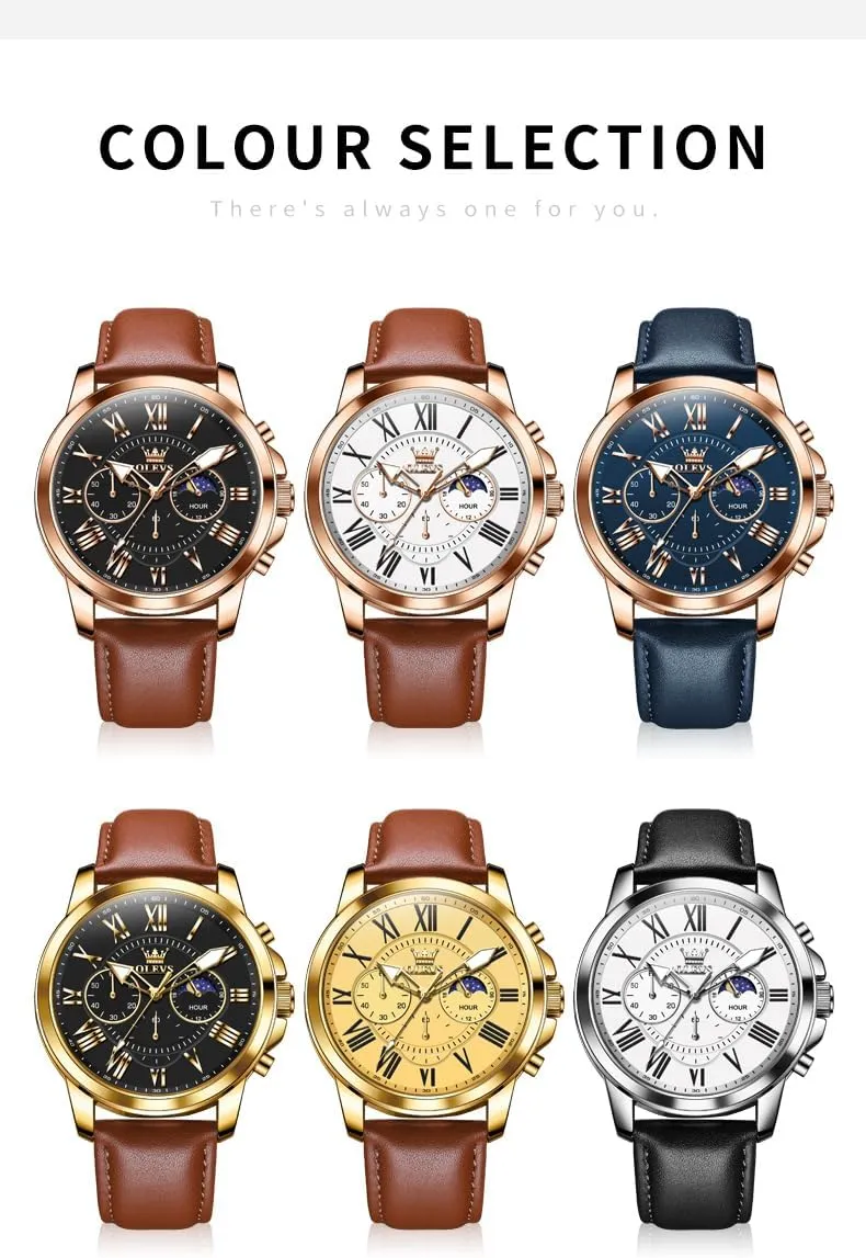 Leather Strap Analog Quartz Watch, impressively Fashion Big Dial Date Waterproof Watch, Dress Luxury Luminous Men Watches OLEVS Men's Watches 