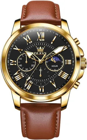 Leather Strap Analog Quartz Watch, impressively Fashion Big Dial Date Waterproof Watch, Dress Luxury Luminous Men Watches OLEVS Men's Watches 