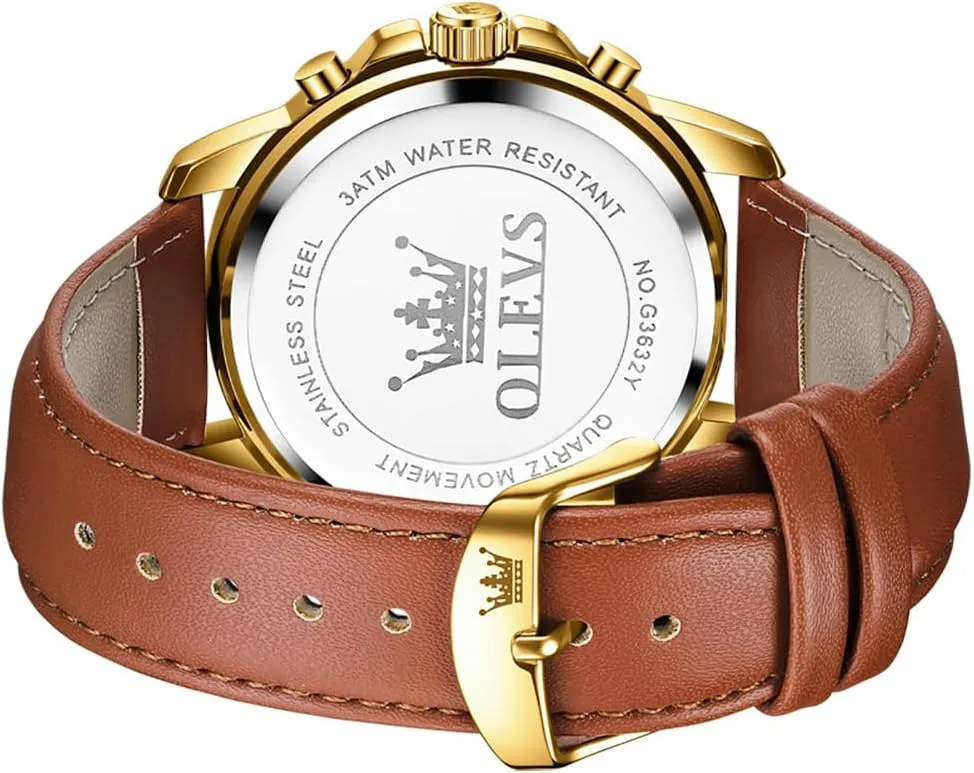Leather Strap Analog Quartz Watch, impressively Fashion Big Dial Date Waterproof Watch, Dress Luxury Luminous Men Watches OLEVS Men's Watches 
