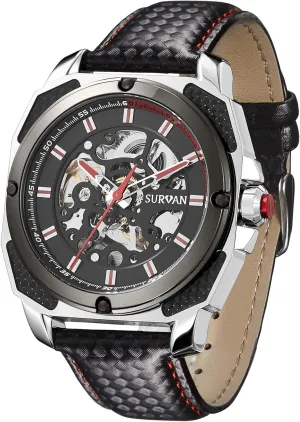Leather Strap robust serigraphy passive recognition uninteresting ionize (Red) Men's Automatic Mechanical Skeleton Watch Genuine 