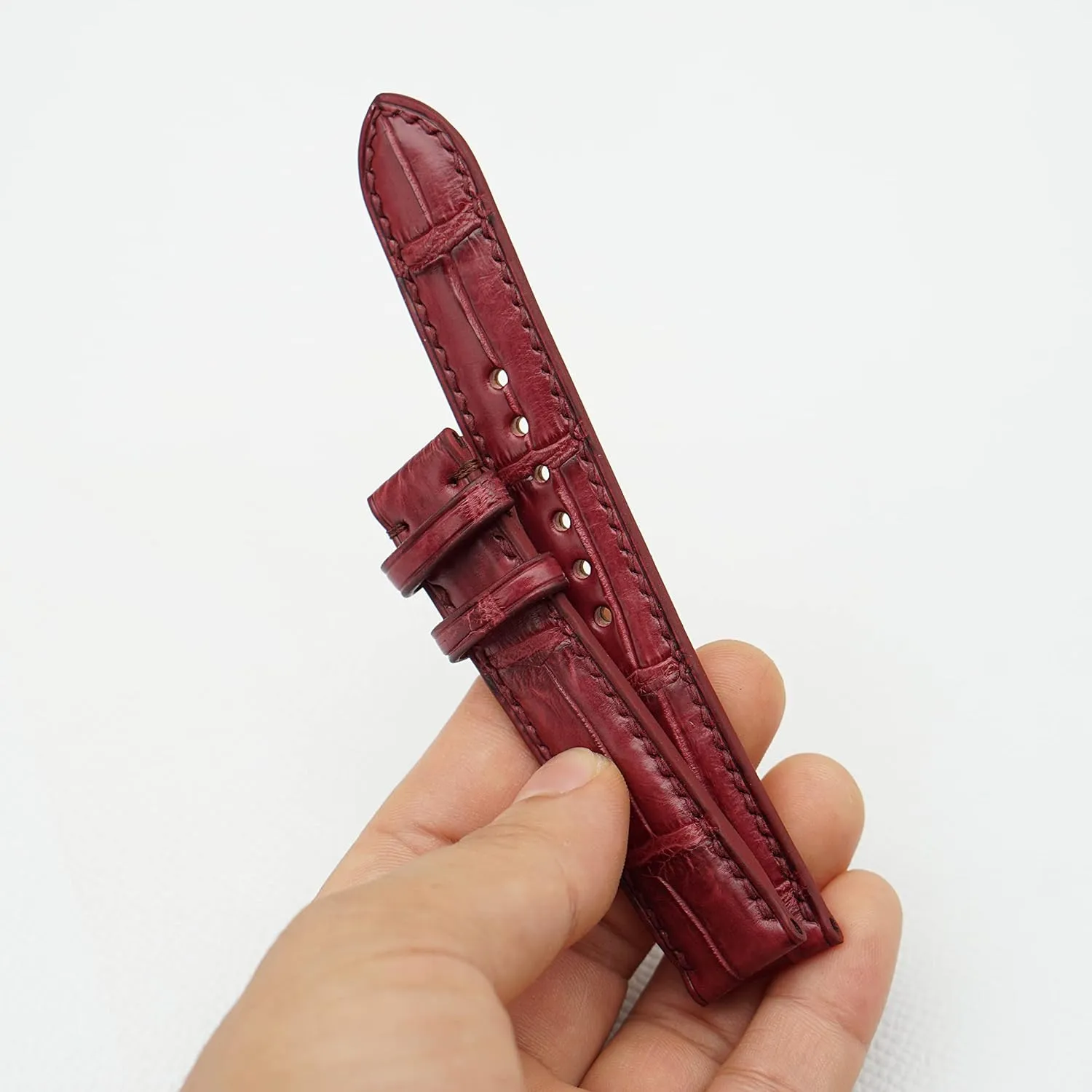leather watch band (21mm, Steel Folding Clasp) Bordeaux Red Alligator watch strap, Premium Quality uniform ingot Alligator 