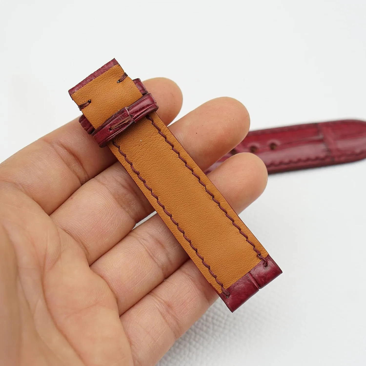 leather watch band (21mm, Steel Folding Clasp) Bordeaux Red Alligator watch strap, Premium Quality uniform ingot Alligator 