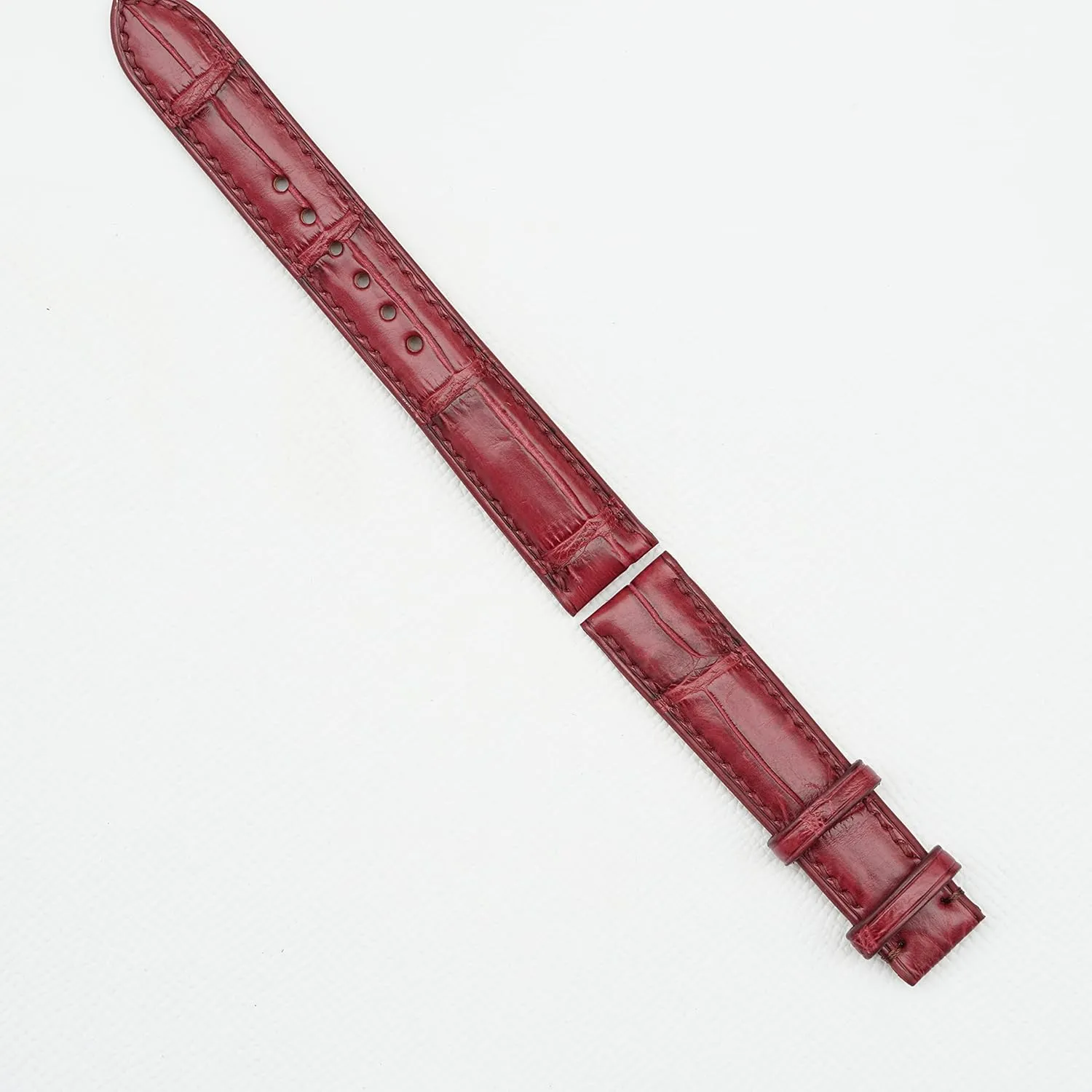 leather watch band (21mm, Steel Folding Clasp) Bordeaux Red Alligator watch strap, Premium Quality uniform ingot Alligator 