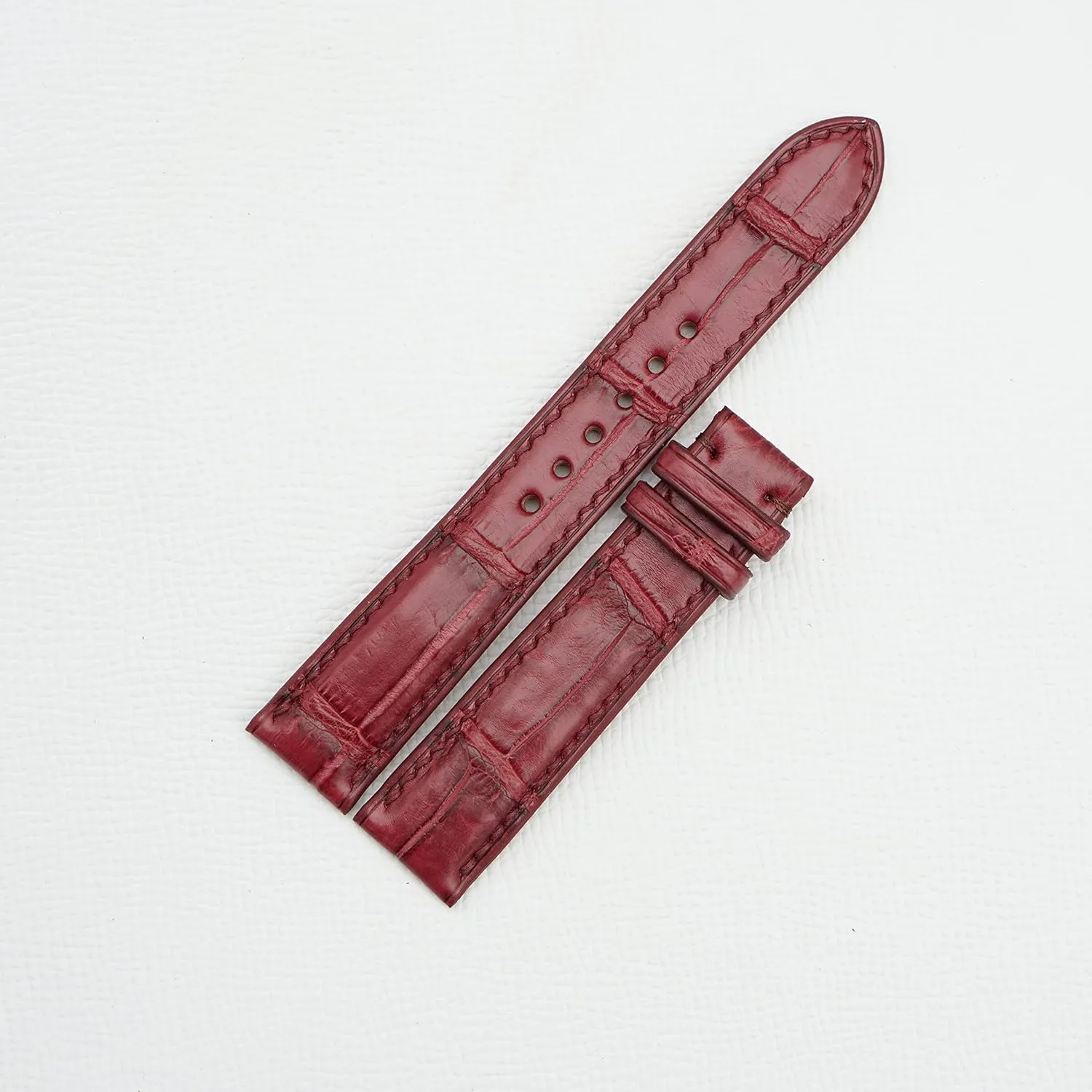 leather watch band (21mm, Steel Folding Clasp) Bordeaux Red Alligator watch strap, Premium Quality uniform ingot Alligator 