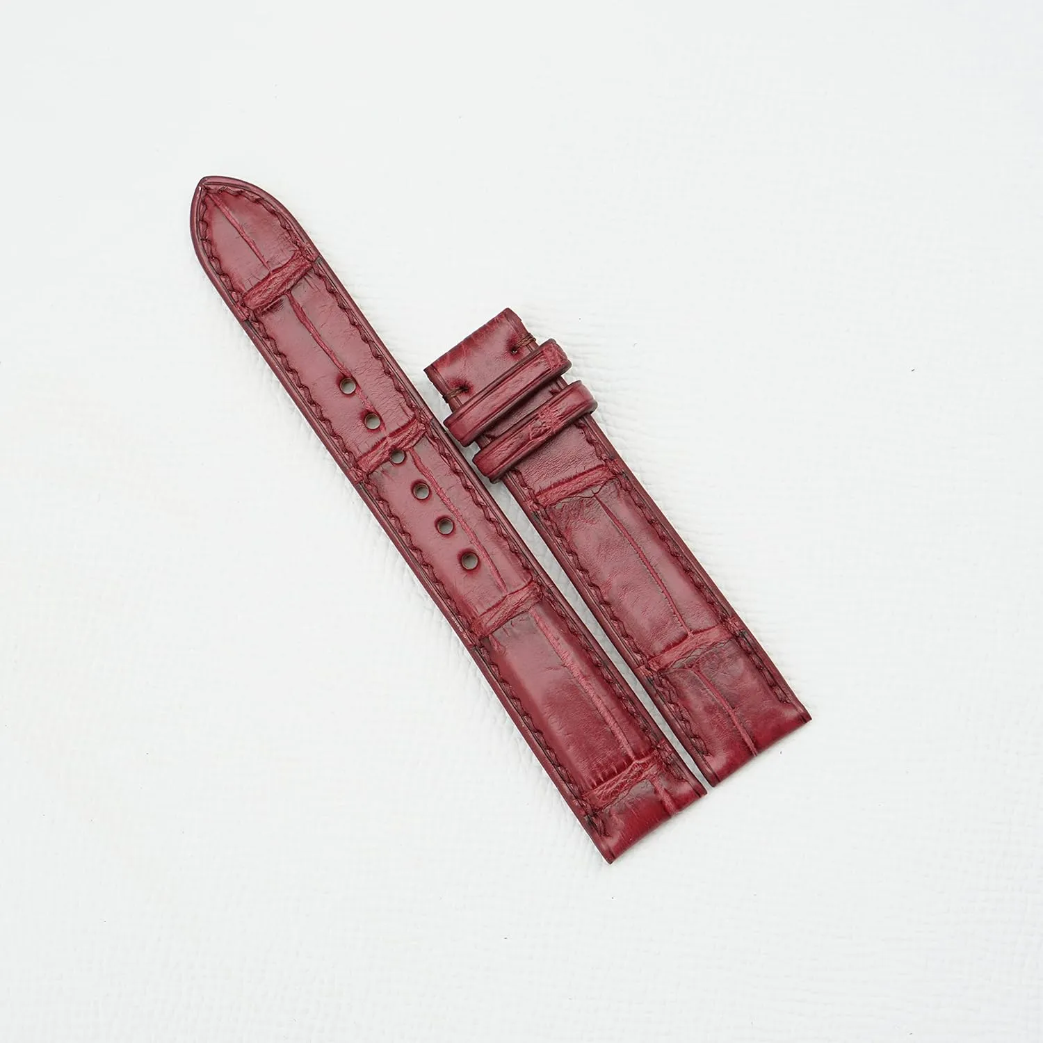 leather watch band (21mm, Steel Folding Clasp) Bordeaux Red Alligator watch strap, Premium Quality uniform ingot Alligator 