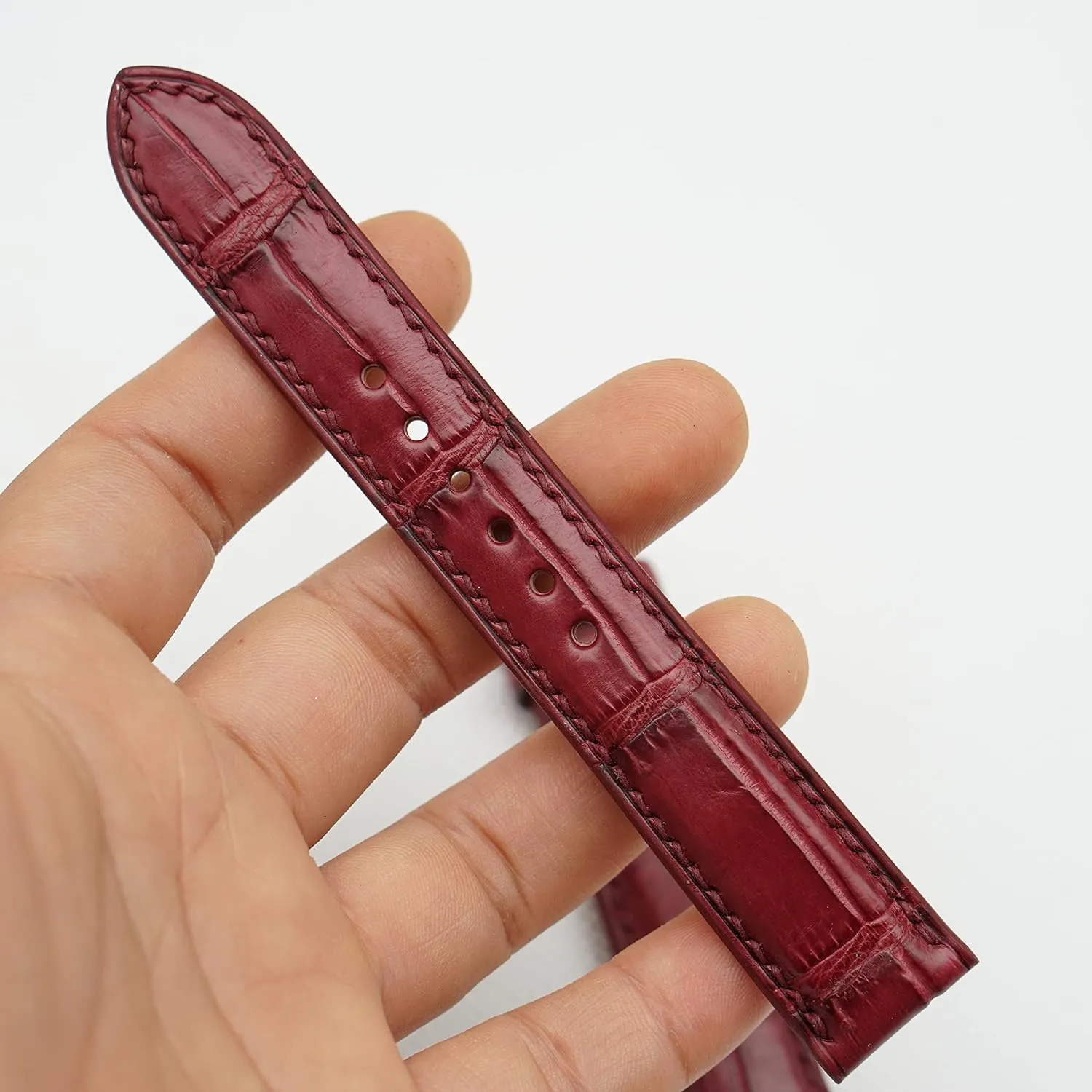 leather watch band (21mm, Steel Folding Clasp) Bordeaux Red Alligator watch strap, Premium Quality uniform ingot Alligator 