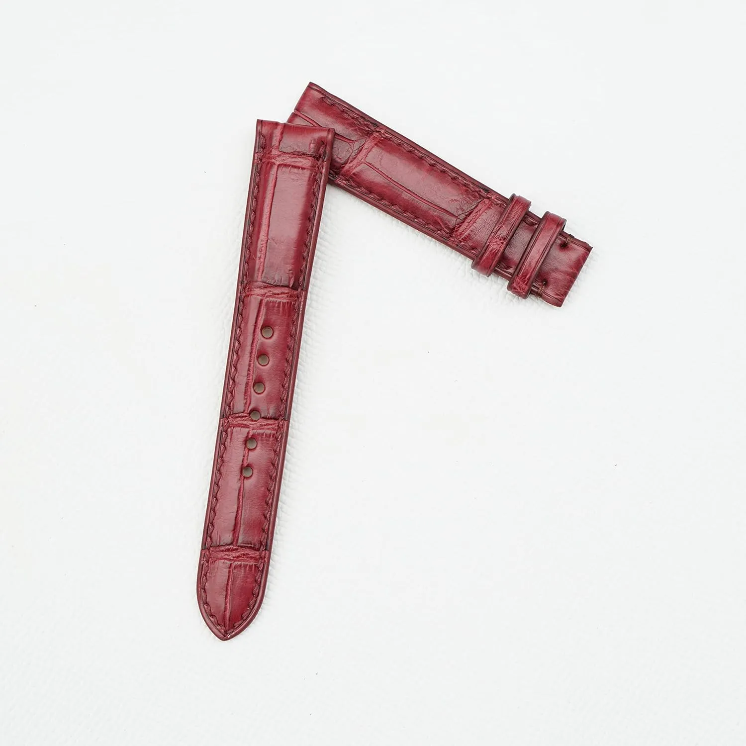 leather watch band (21mm, Steel Folding Clasp) Bordeaux Red Alligator watch strap, Premium Quality uniform ingot Alligator 