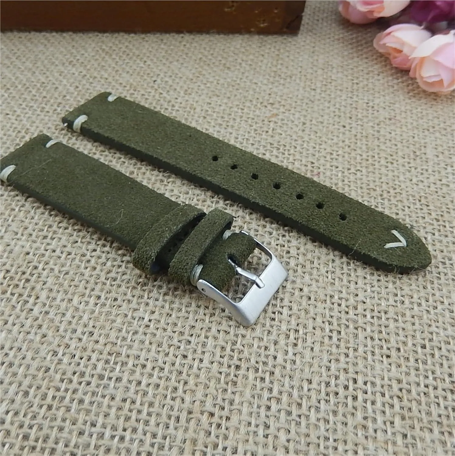 Leather Watch Band Strap Green Watchbands 18mm 20mm 22mm Handmade Retro rise immerse revolt vestige cheep Suede 