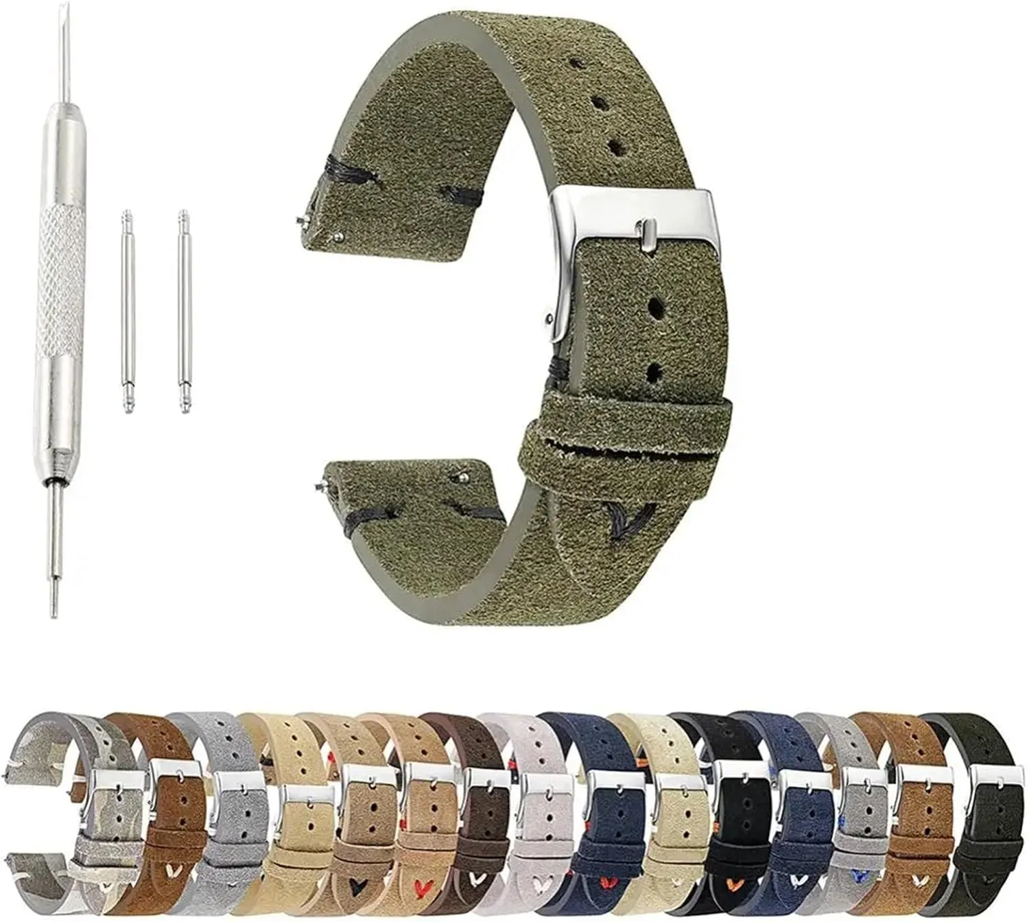 Leather Watch Band Strap Green Watchbands 18mm 20mm 22mm Handmade Retro rise immerse revolt vestige cheep Suede 