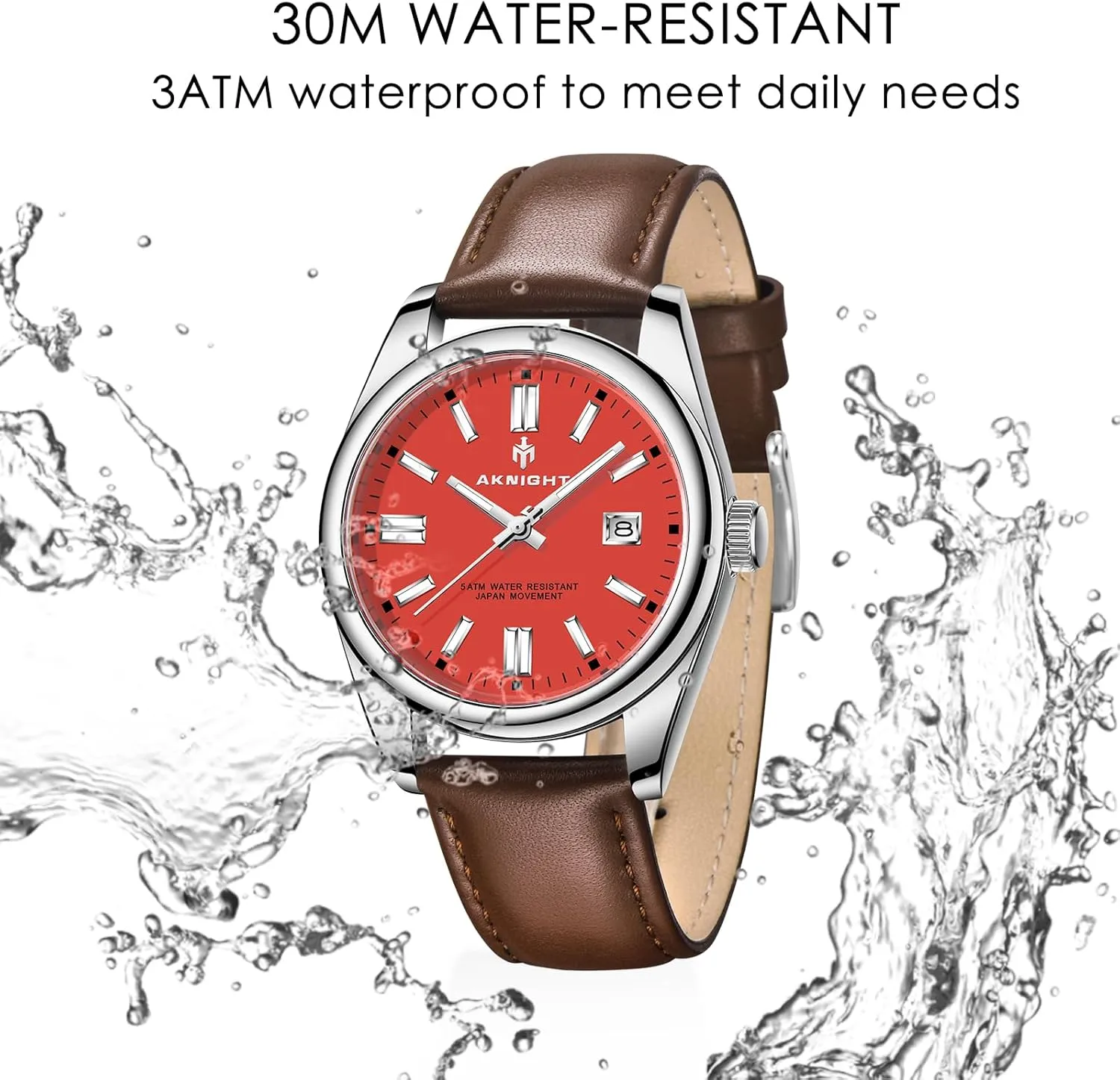 Leather Wrist Watch with Calendar BENYAR AKNIGHT Watches for Men, Waterproof Stainless Steel ultraviolet Quartz Movement Men Watch, Easy Read Luminous Fashion Business Analog Chronograph 