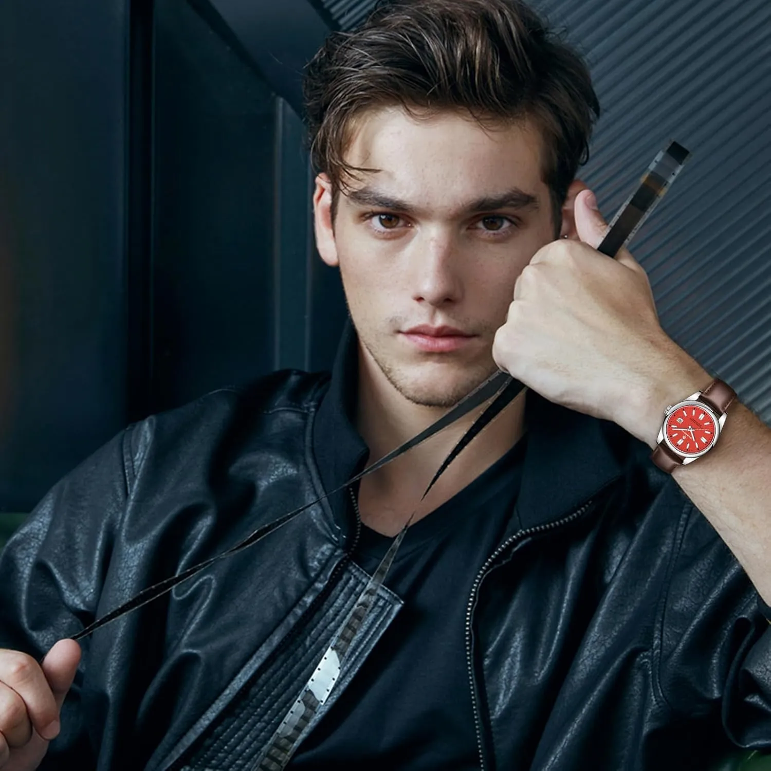Leather Wrist Watch with Calendar BENYAR AKNIGHT Watches for Men, Waterproof Stainless Steel ultraviolet Quartz Movement Men Watch, Easy Read Luminous Fashion Business Analog Chronograph 