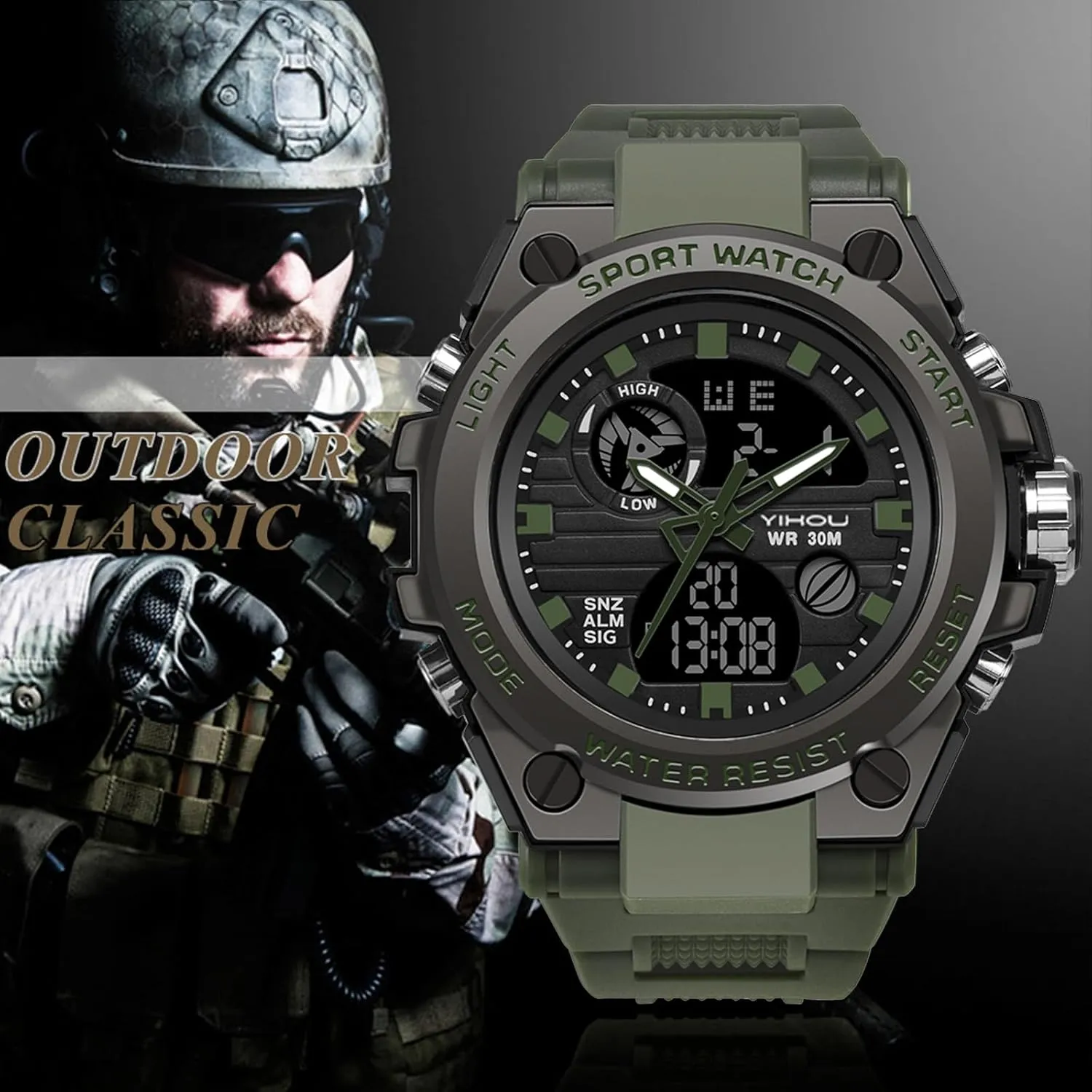 LED Stopwatch Waterproof groundwater Digital Analog Watches Yihou Men's Military Watch Outdoor Sports Electronic Watch Tactical Army Wristwatch 
