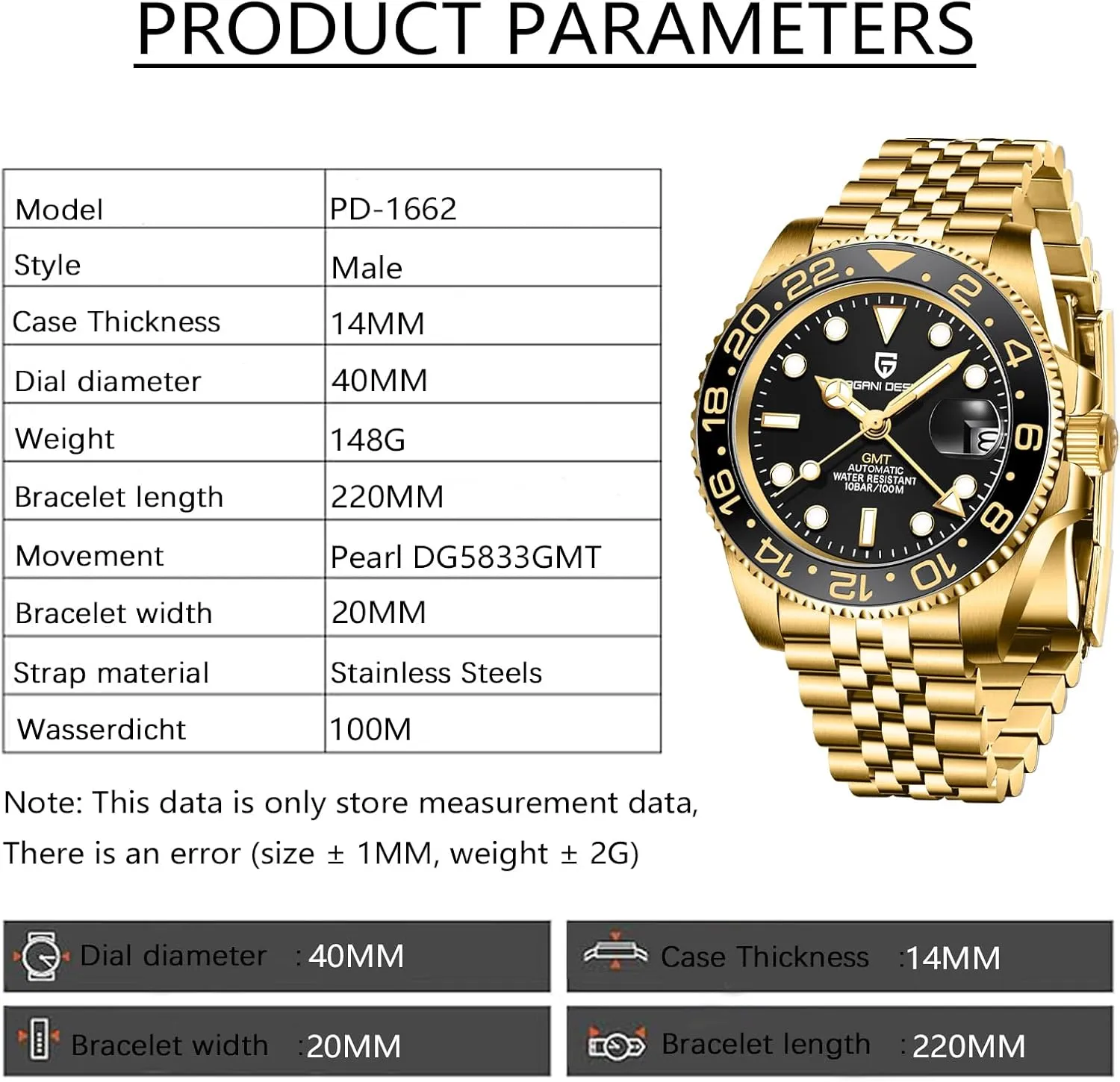 Lens Watch Men BY BENYAR Pagani Design Men GMT Automatic Watches-Fashion Stainless Steel cellar schedule portable Mechanical Watch-Sapphire Glass 