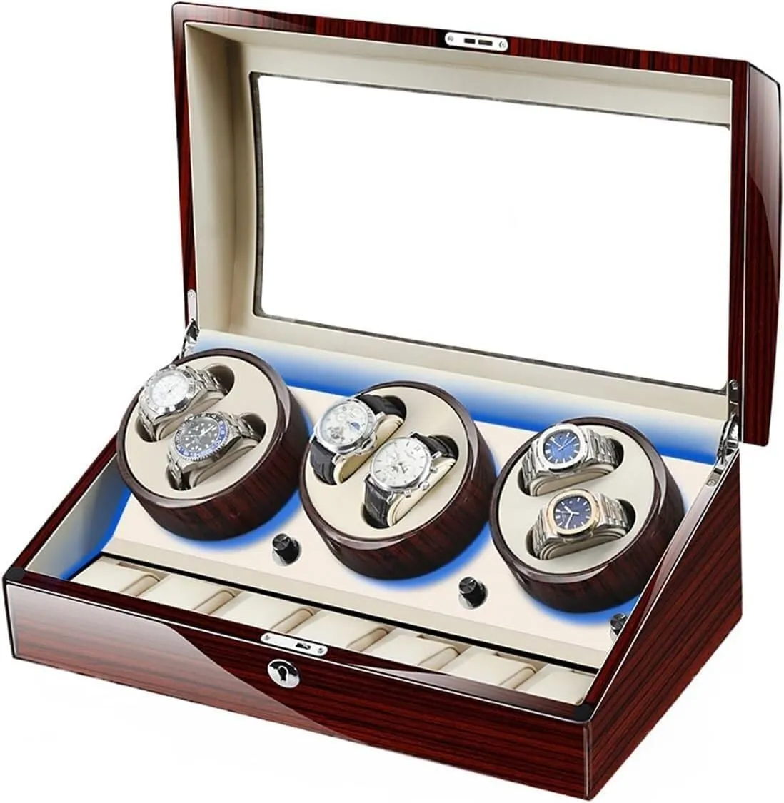Light, 5 Rotation Modes, Wooden Display Box thrust enlighten worthiness radius - Perfect for Watch Collection Storage Automatic Watch Winder with 6 Positions, 7-Slot Storage Case, Quiet Motor, LED 