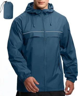 LIGHTING Mens Waterproof Hooded Rain Jacket Lightweight Raincoat for Outdoor enthusiasm Hiking Running Travel GEEK 