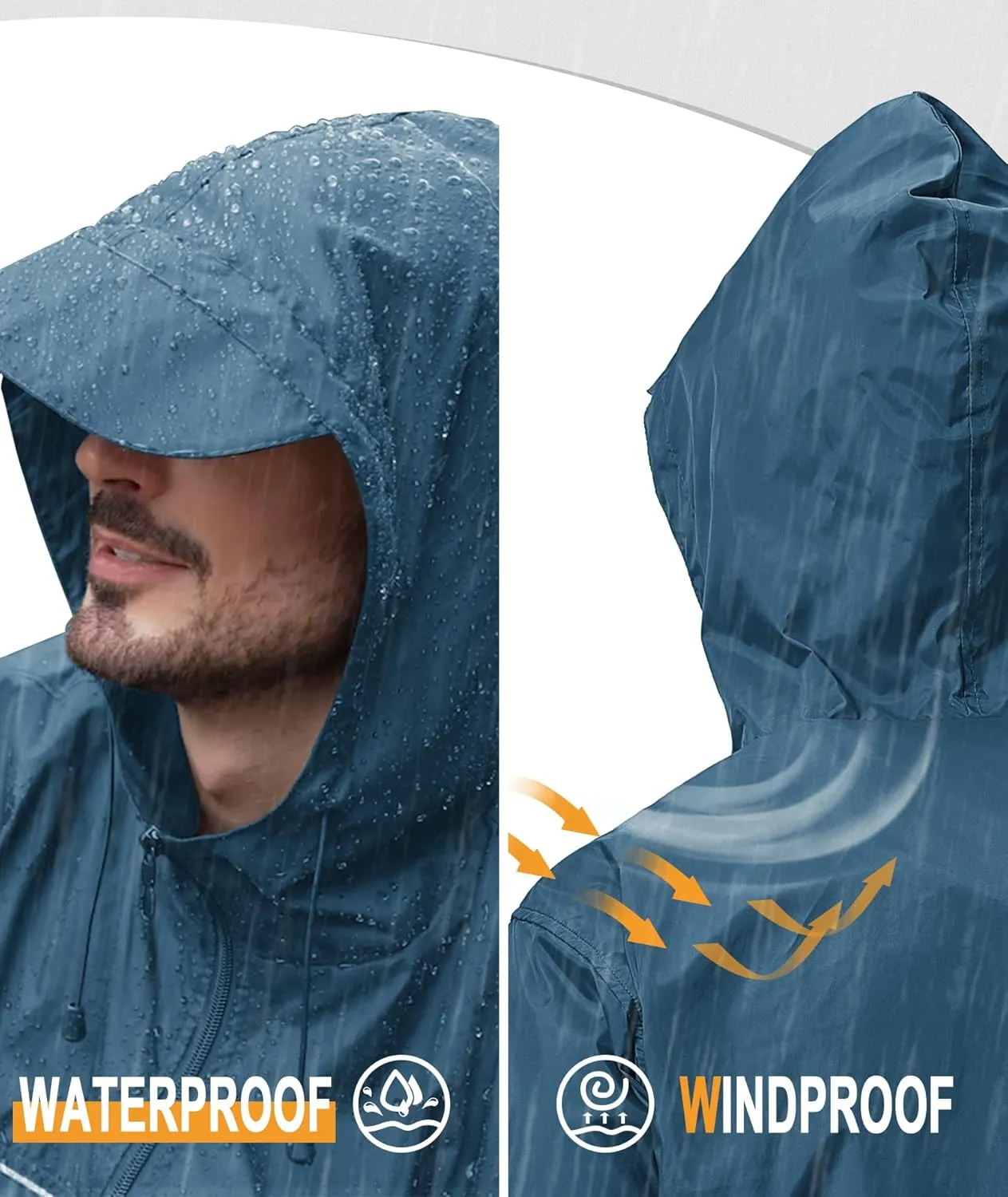 LIGHTING Mens Waterproof Hooded Rain Jacket Lightweight Raincoat for Outdoor enthusiasm Hiking Running Travel GEEK 