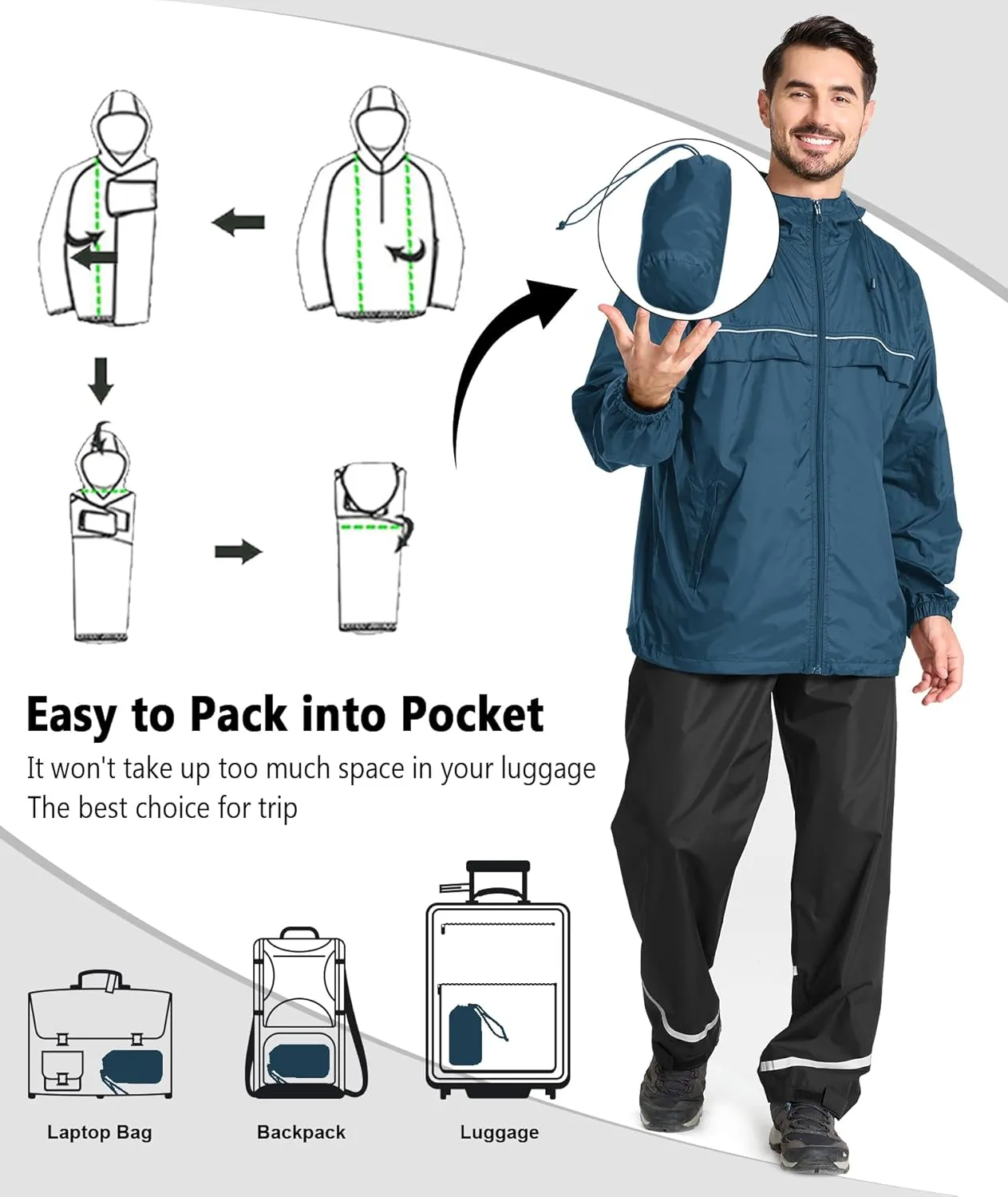 LIGHTING Mens Waterproof Hooded Rain Jacket Lightweight Raincoat for Outdoor enthusiasm Hiking Running Travel GEEK 