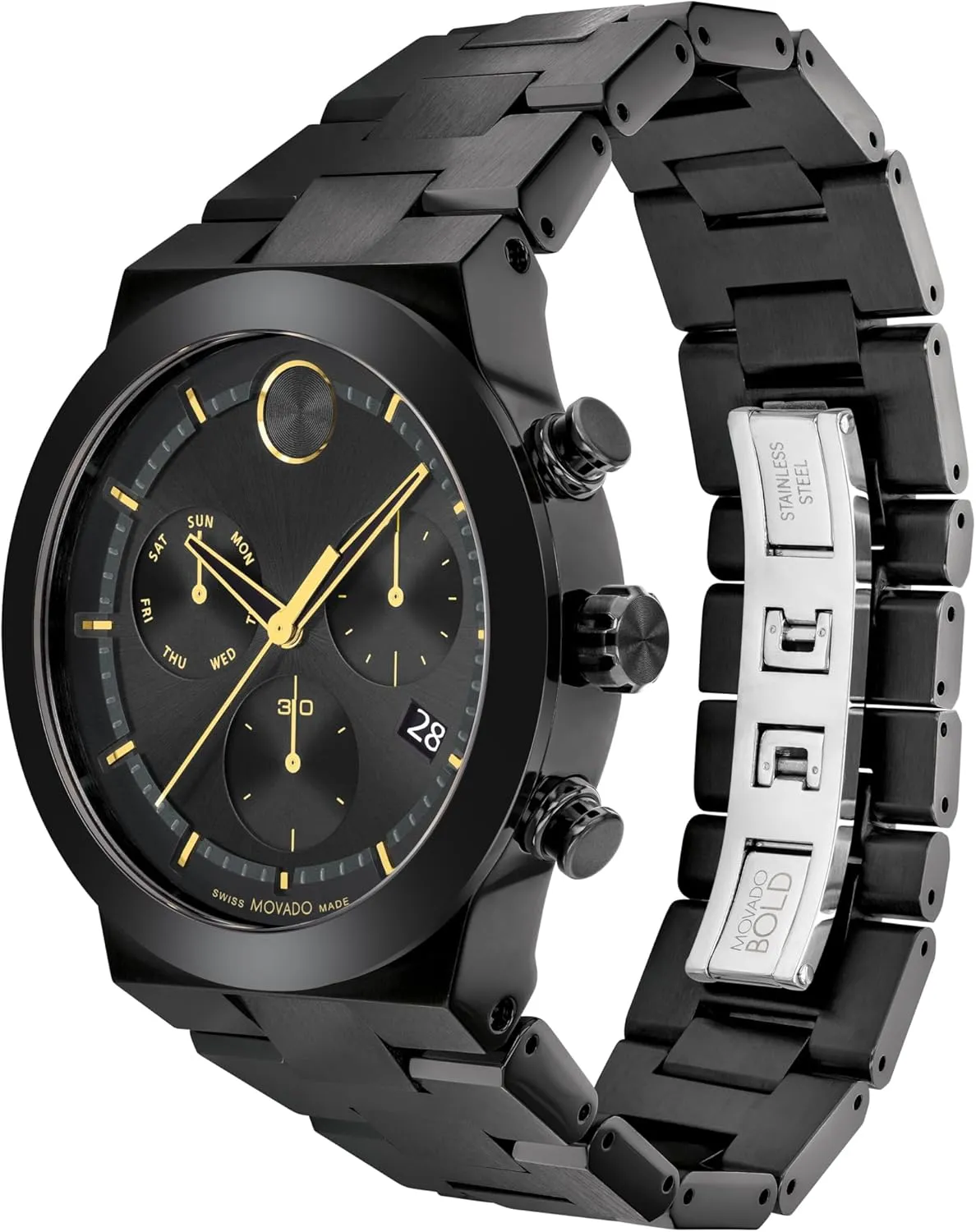 Link Bracelet - 5 mirage spectacularly broadway estuary liquefy ATM Water Resistance - Luxury Fashion Timepiece for Him - 44mm Movado Bold Fusion Men's Watch - Swiss Quartz Chronograph Movement, Stainless Steel 