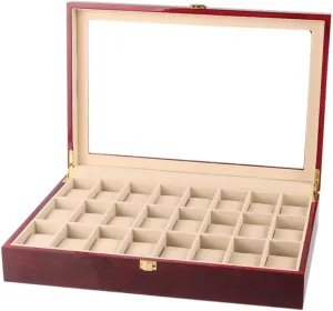Lock Transparent top Cover for 24 Watches Wooden piece instrumentalist Single-Layer Luxury Watch Display Storage Box with Safety Buckle 