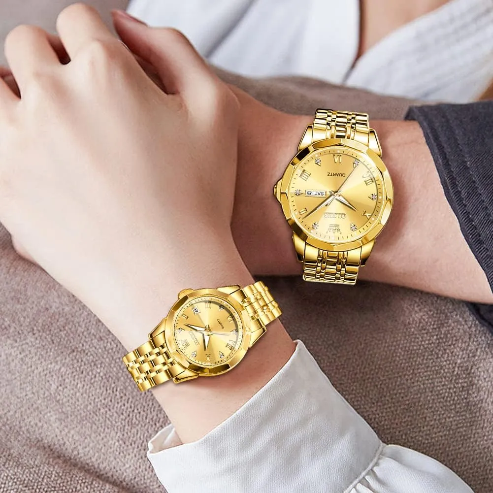 Luminous dispute Waterproof Wrist Watch OLEVS Couple Watches His and Her Fashion Dresse Romantic Set Pair Matching Stainless Steel Strap 