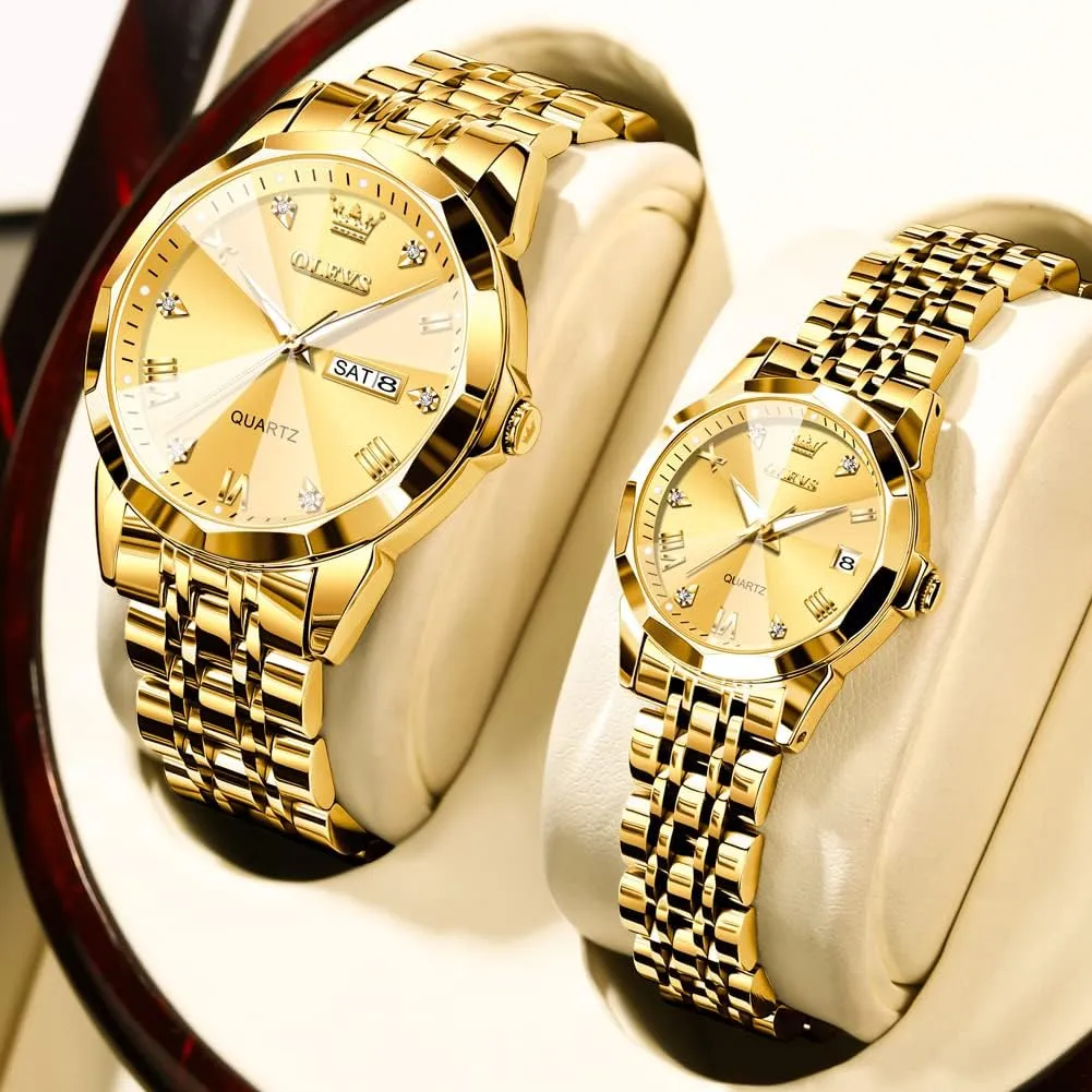 Luminous dispute Waterproof Wrist Watch OLEVS Couple Watches His and Her Fashion Dresse Romantic Set Pair Matching Stainless Steel Strap 