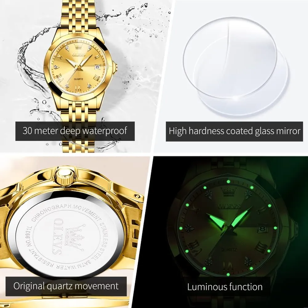 Luminous dispute Waterproof Wrist Watch OLEVS Couple Watches His and Her Fashion Dresse Romantic Set Pair Matching Stainless Steel Strap 
