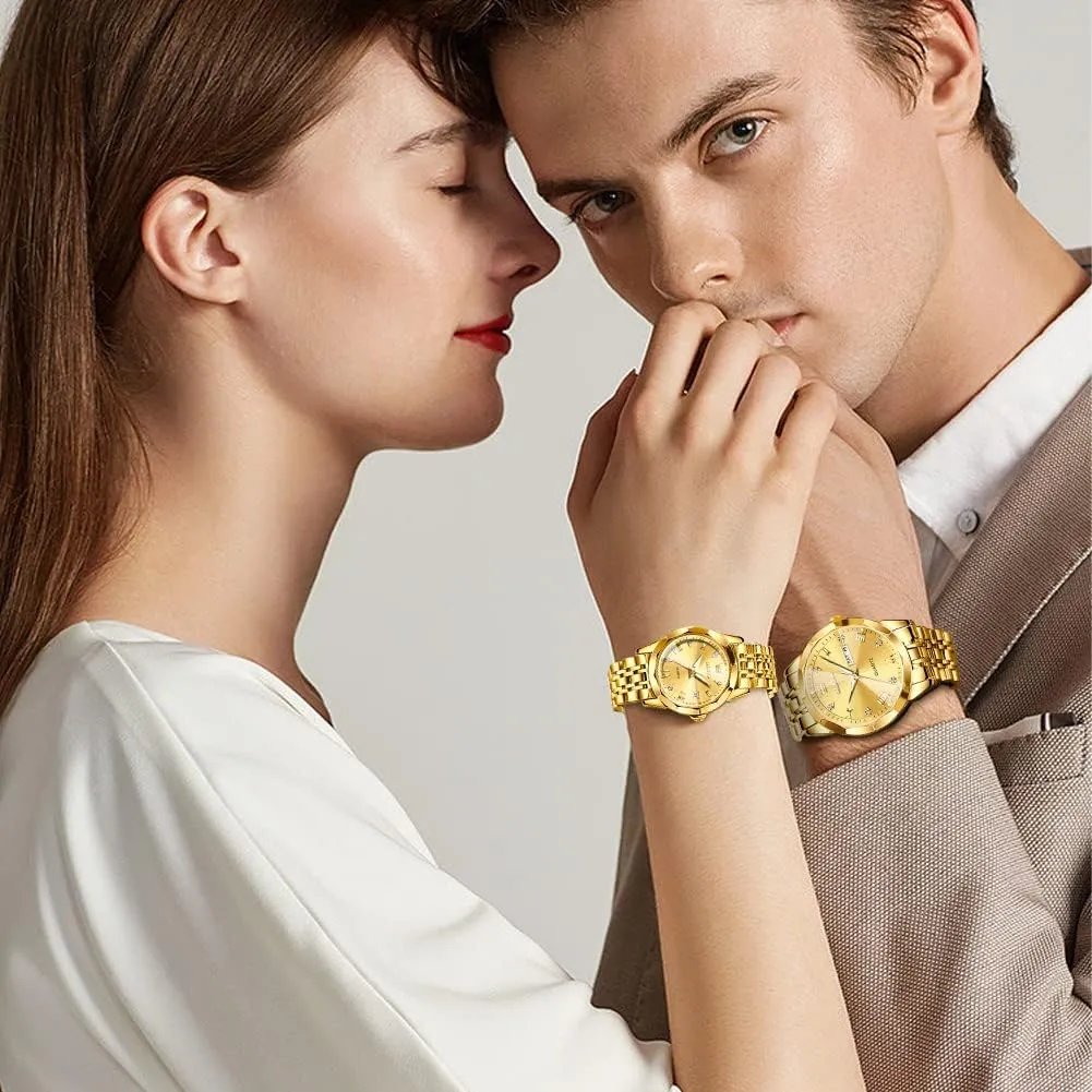 Luminous dispute Waterproof Wrist Watch OLEVS Couple Watches His and Her Fashion Dresse Romantic Set Pair Matching Stainless Steel Strap 