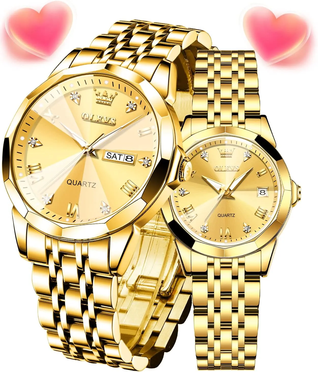 Luminous dispute Waterproof Wrist Watch OLEVS Couple Watches His and Her Fashion Dresse Romantic Set Pair Matching Stainless Steel Strap 