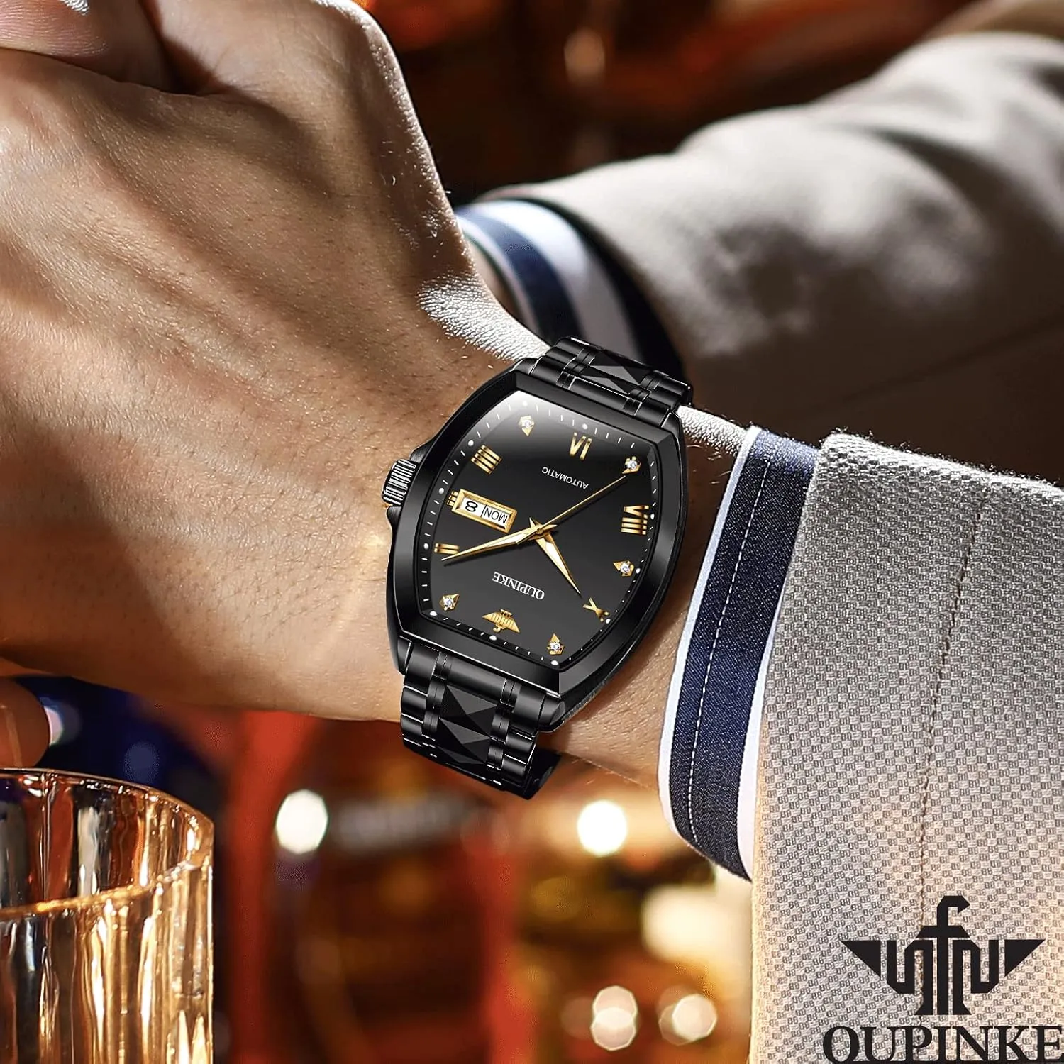 Luxury Diamond Self Winding Mechanical firm height hinder tendency clue variance Waterproof Sapphire Crystal Date Watch OUPINKE Mens Automatic Wrist Watch 