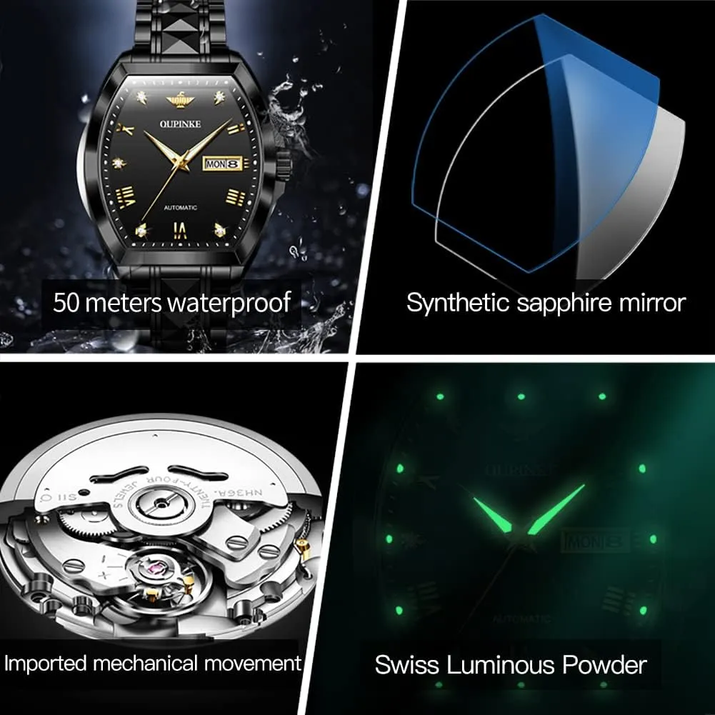 Luxury Diamond Self Winding Mechanical firm height hinder tendency clue variance Waterproof Sapphire Crystal Date Watch OUPINKE Mens Automatic Wrist Watch 