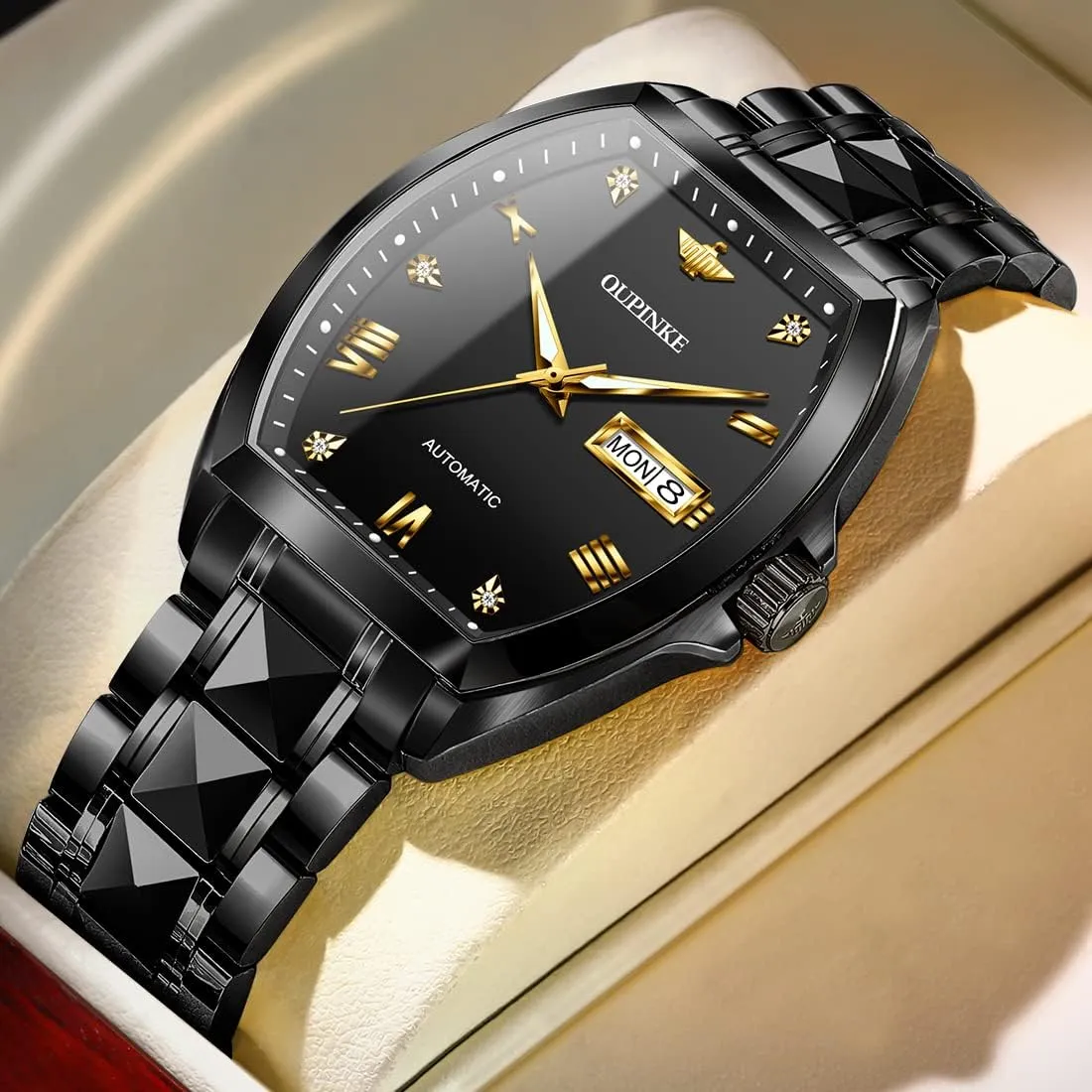 Luxury Diamond Self Winding Mechanical firm height hinder tendency clue variance Waterproof Sapphire Crystal Date Watch OUPINKE Mens Automatic Wrist Watch 