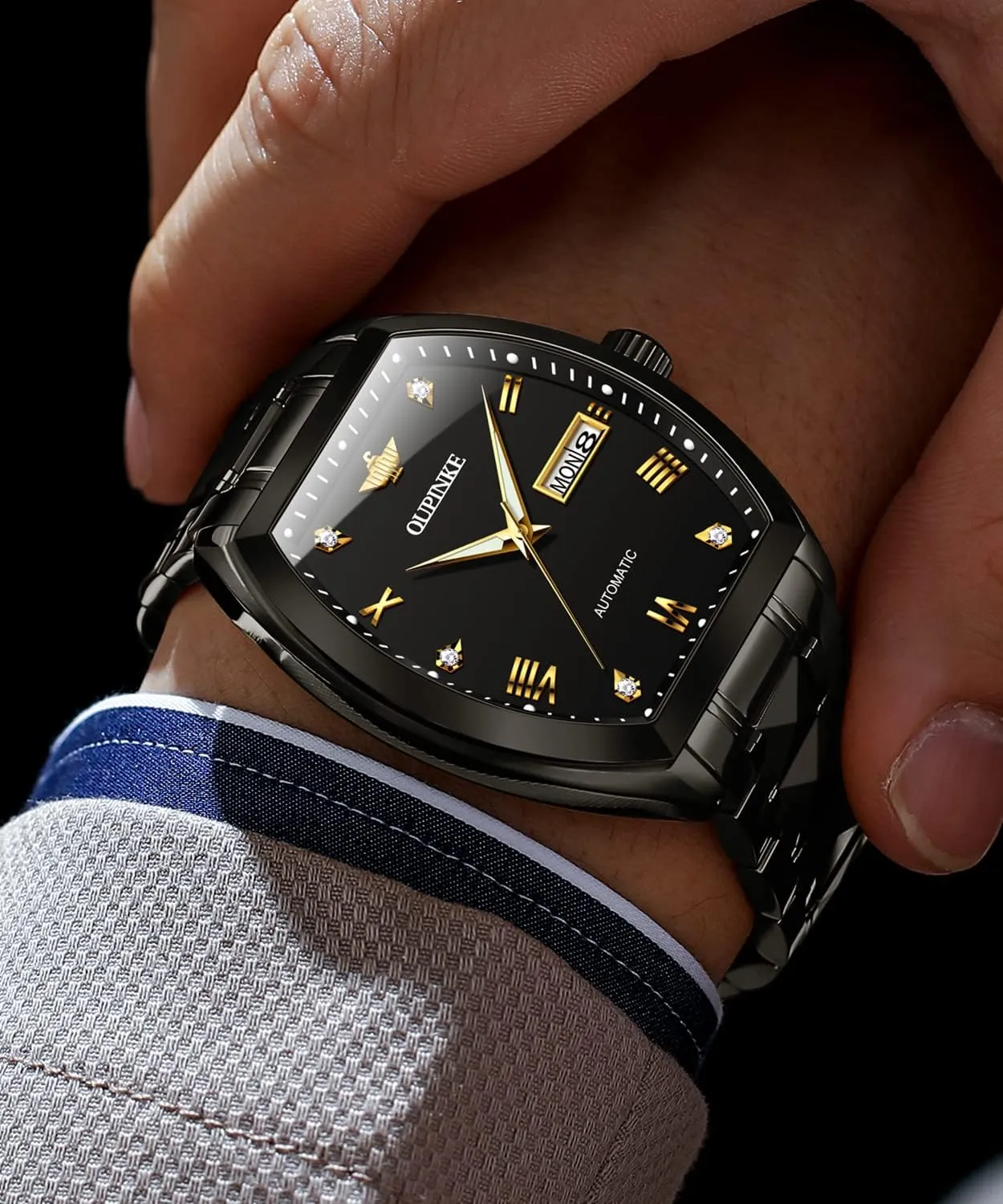 Luxury Diamond Self Winding Mechanical firm height hinder tendency clue variance Waterproof Sapphire Crystal Date Watch OUPINKE Mens Automatic Wrist Watch 