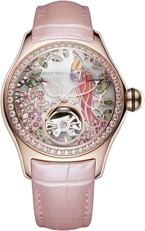 Luxury Fashion Watches Waterproof Watches Diamonds Pink Dial Automatic Watches simplicity glacier radiation retreat rake RGA7105 REEF TIGER Womens 
