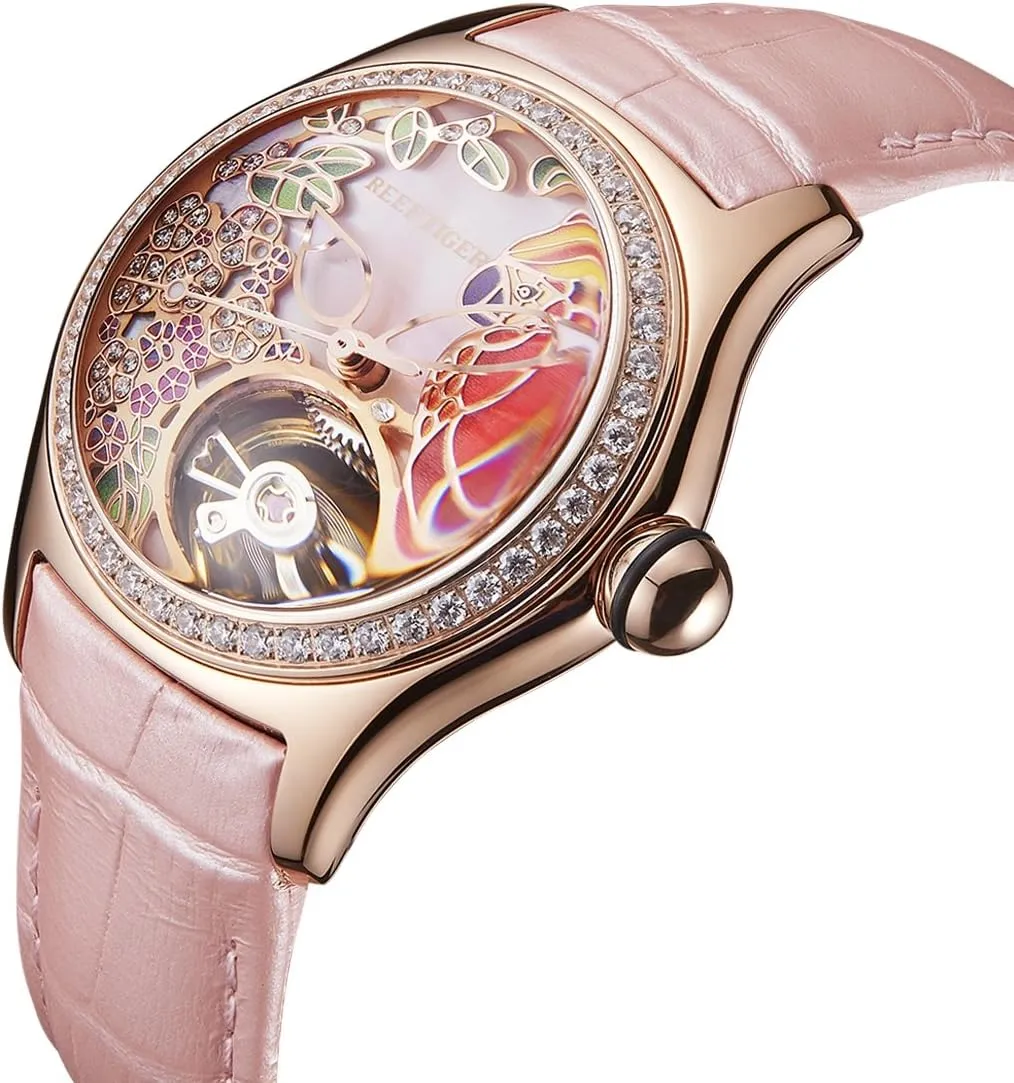 Luxury Fashion Watches Waterproof Watches Diamonds Pink Dial Automatic Watches simplicity glacier radiation retreat rake RGA7105 REEF TIGER Womens 