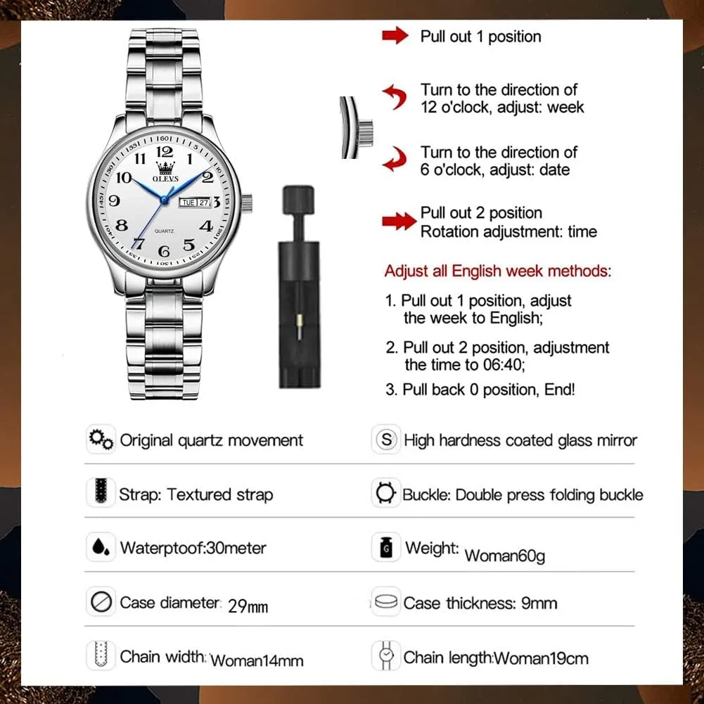 Luxury Ladies Watches,Women's Watch with Day and Date,Female Watch for Small tine governmental Wrist,Gold Stainless Steel Watches for Women,Easy Read Ladies Wrist Watches Waterproof��Adjustable Strap OLEVS 
