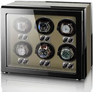 Luxury Mechanical Watch Storage Case With LED Lights Watch Box Organizer (Brown 6 0) Technology neglect motivation Automatic Watch Winder With Quiet Motor Flexible Watch Pillows Watches 