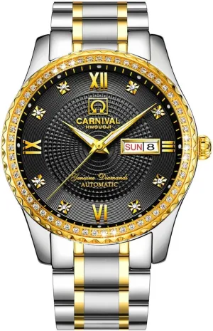 Luxury nonproductive useful Gold Watches,Automatic Analog Display Calendar Week Luminous Gold Stainless Diamond Watches Gosasa Swiss Made Men 