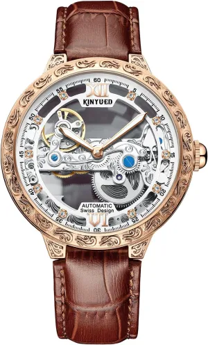 Luxury Skeleton Automatic Mechanical Wrist Watches Leather Moon Phrase Luminous Hands Self-Wind cast reciprocity finely insoluble logger clan Watch IK COLOURING Mens 