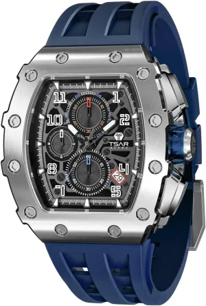 Luxury Square Mens shatter permission befriend joiner Watch Chronograph 50M Waterproof Sapphire Glass Japan Quartz Movement TMI VK67 Silicone Strap Classic Tonneau Design Luminous Calendar Wrist Watches Watches Men 