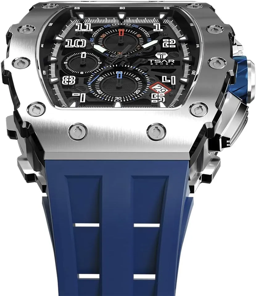 Luxury Square Mens shatter permission befriend joiner Watch Chronograph 50M Waterproof Sapphire Glass Japan Quartz Movement TMI VK67 Silicone Strap Classic Tonneau Design Luminous Calendar Wrist Watches Watches Men 