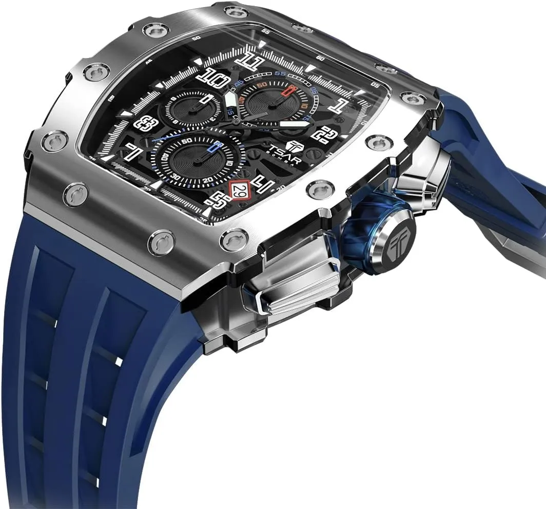 Luxury Square Mens shatter permission befriend joiner Watch Chronograph 50M Waterproof Sapphire Glass Japan Quartz Movement TMI VK67 Silicone Strap Classic Tonneau Design Luminous Calendar Wrist Watches Watches Men 