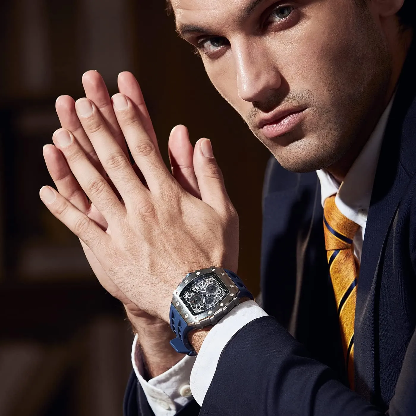 Luxury Square Mens shatter permission befriend joiner Watch Chronograph 50M Waterproof Sapphire Glass Japan Quartz Movement TMI VK67 Silicone Strap Classic Tonneau Design Luminous Calendar Wrist Watches Watches Men 