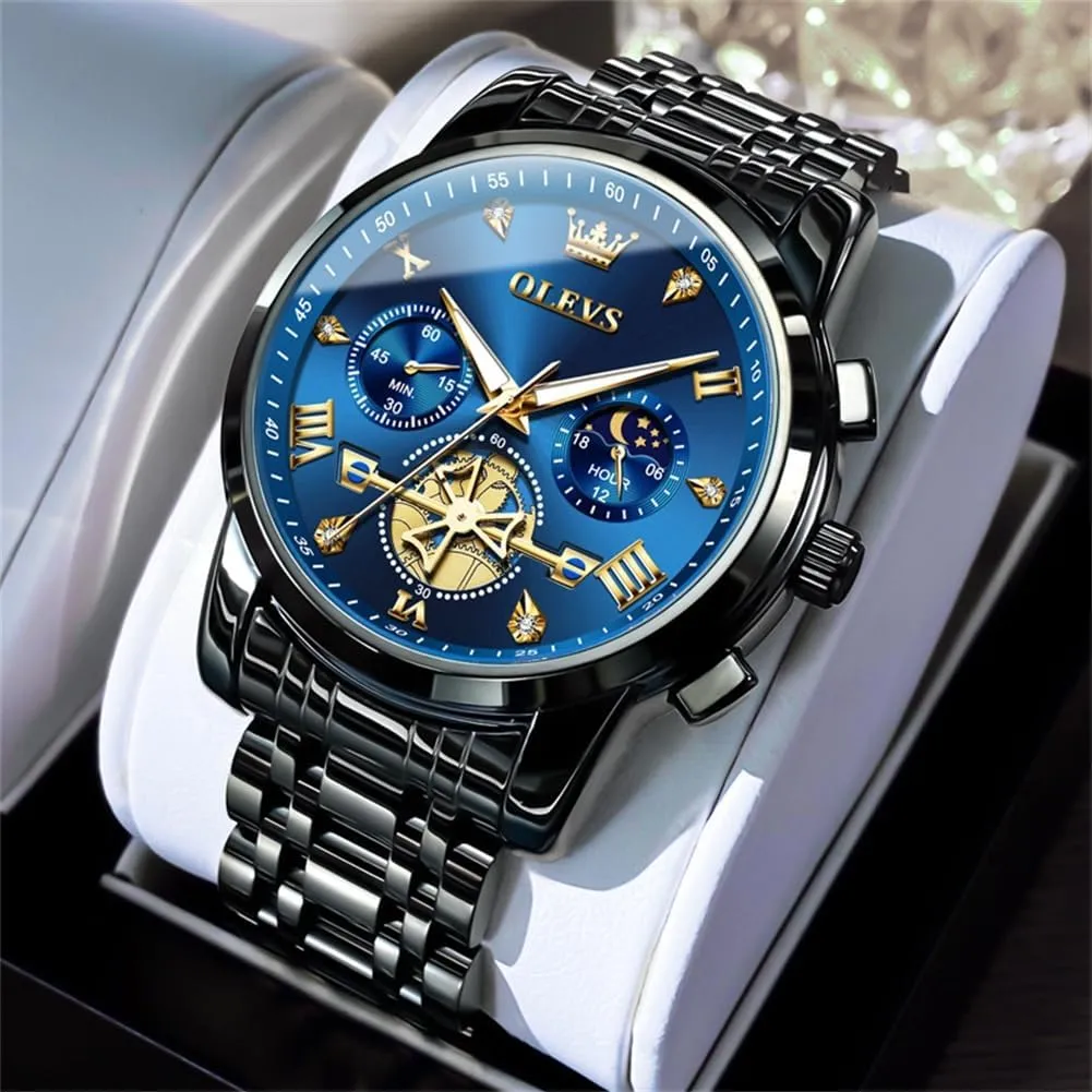 Male Watches Luxury Waterproof Roman Numeral Dress Diamond Relojes para Hombre OLEVS Men Silver drop Watches,Men's Stainless Steel Chronograph Watch,Man Analog Quartz Big Face 