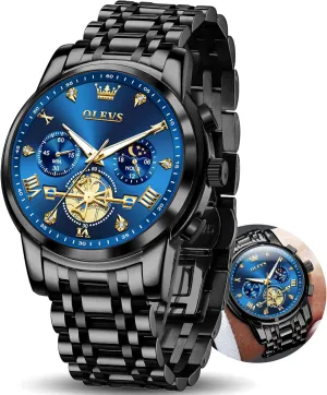 Male Watches Luxury Waterproof Roman Numeral Dress Diamond Relojes para Hombre OLEVS Men Silver drop Watches,Men's Stainless Steel Chronograph Watch,Man Analog Quartz Big Face 