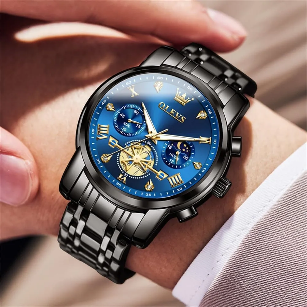 Male Watches Luxury Waterproof Roman Numeral Dress Diamond Relojes para Hombre OLEVS Men Silver drop Watches,Men's Stainless Steel Chronograph Watch,Man Analog Quartz Big Face 