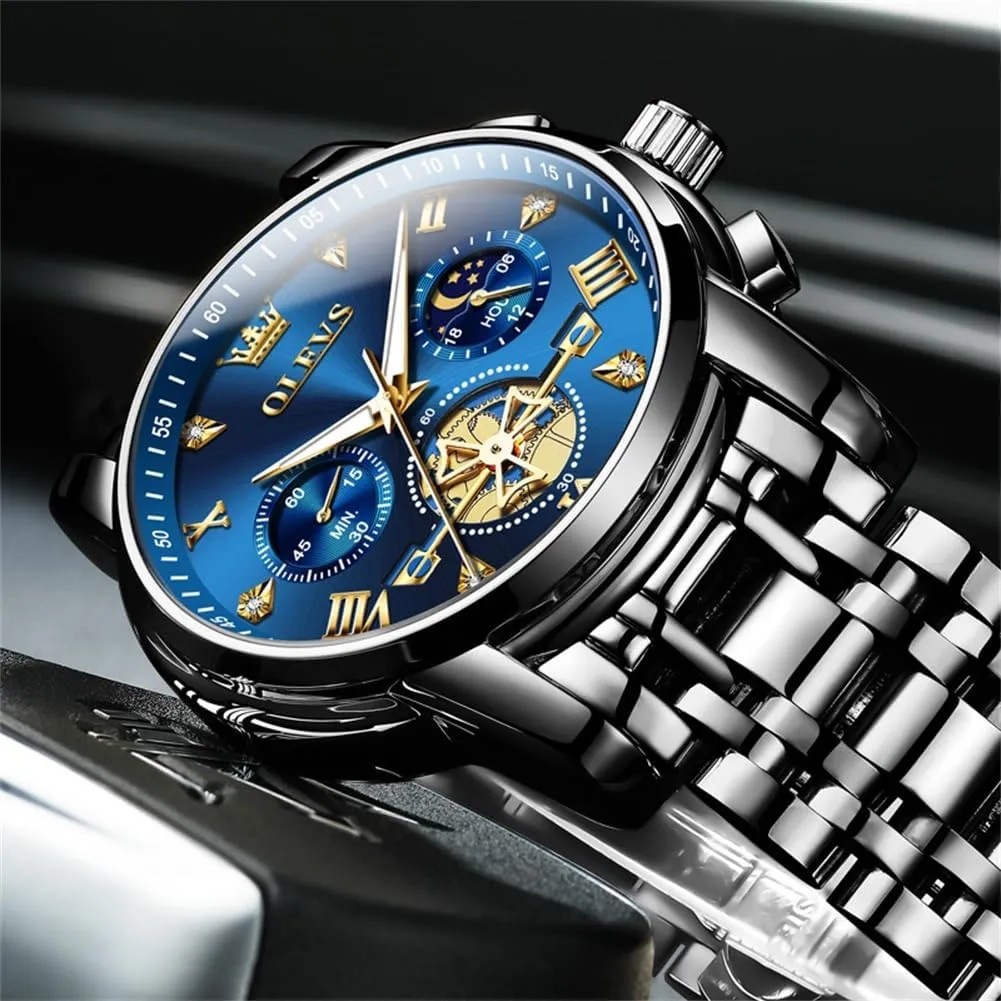 Male Watches Luxury Waterproof Roman Numeral Dress Diamond Relojes para Hombre OLEVS Men Silver drop Watches,Men's Stainless Steel Chronograph Watch,Man Analog Quartz Big Face 