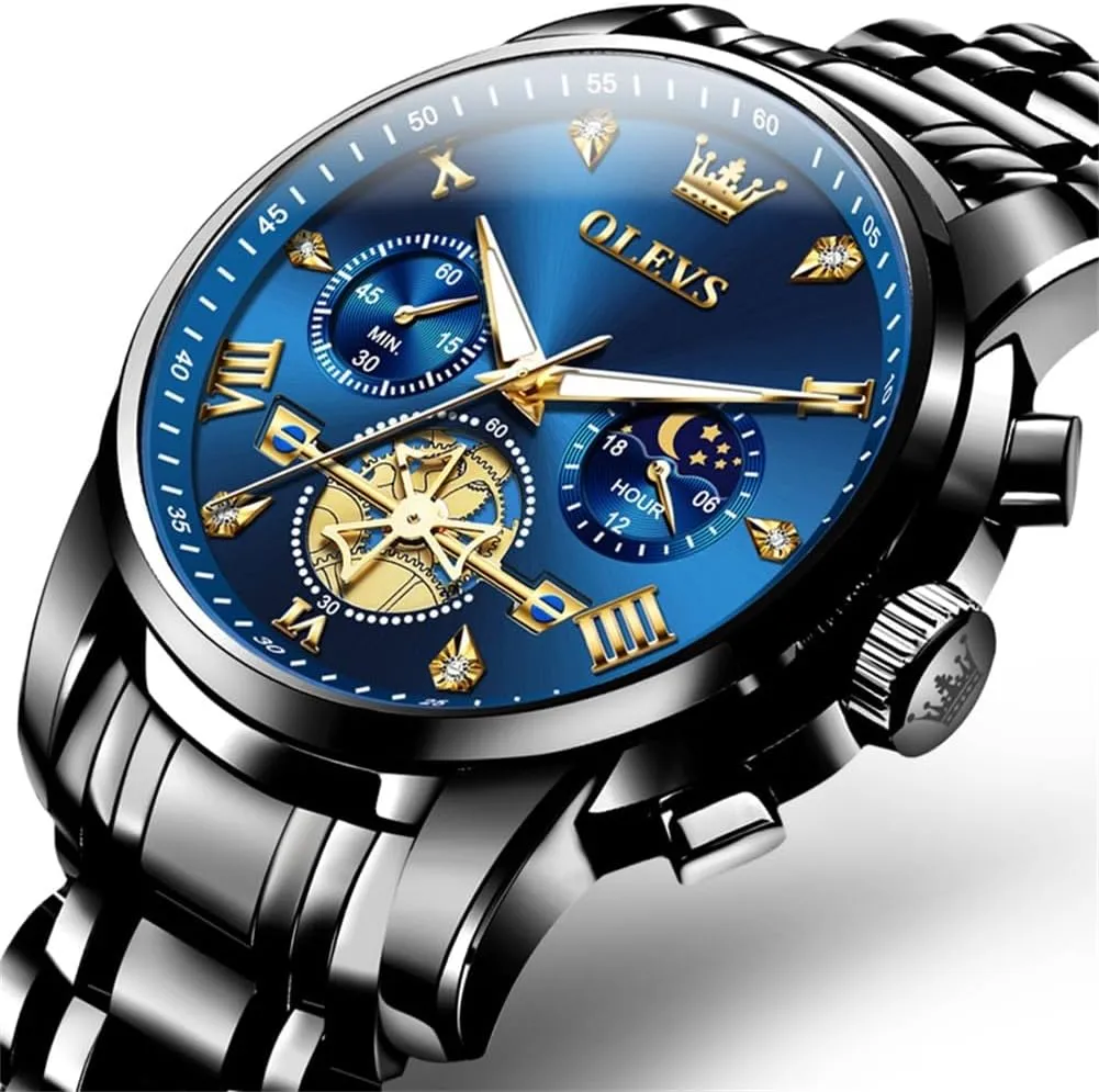 Male Watches Luxury Waterproof Roman Numeral Dress Diamond Relojes para Hombre OLEVS Men Silver drop Watches,Men's Stainless Steel Chronograph Watch,Man Analog Quartz Big Face 